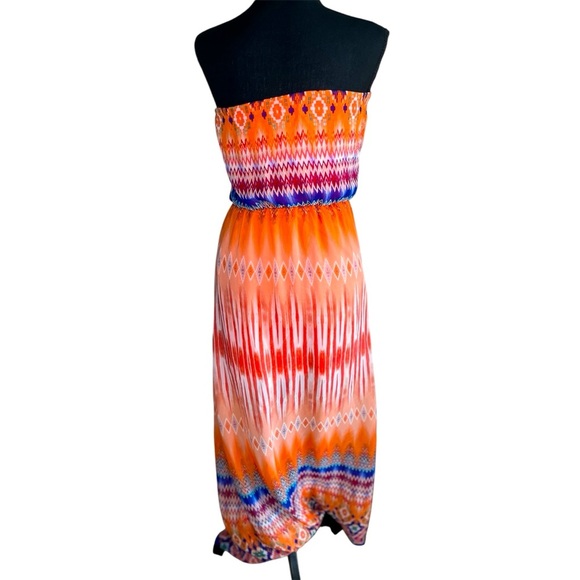Vibrant Lightweight Strapless Bold Boho Print Maxi Dress Size Small - Picture 4 of 6